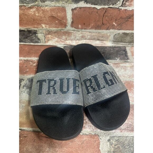 True Religion Women's Embellished Bling Slides Sandals sz 8‎ NEW - Picture 1 of 3